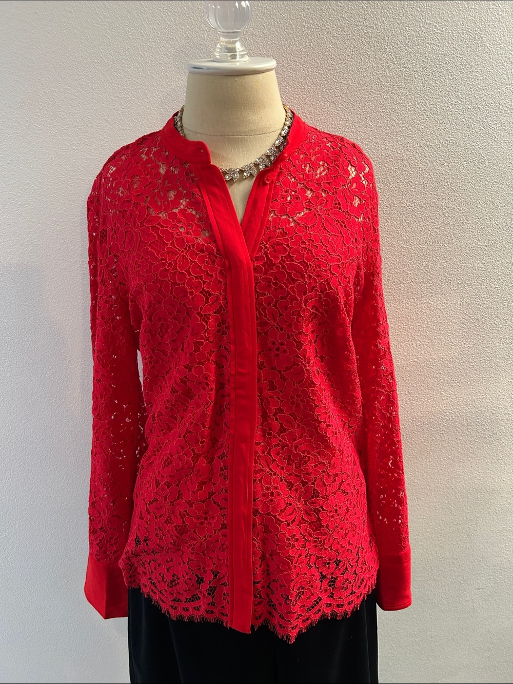 J. Crew Red Floral Lace Button-Front Blouse size 8
